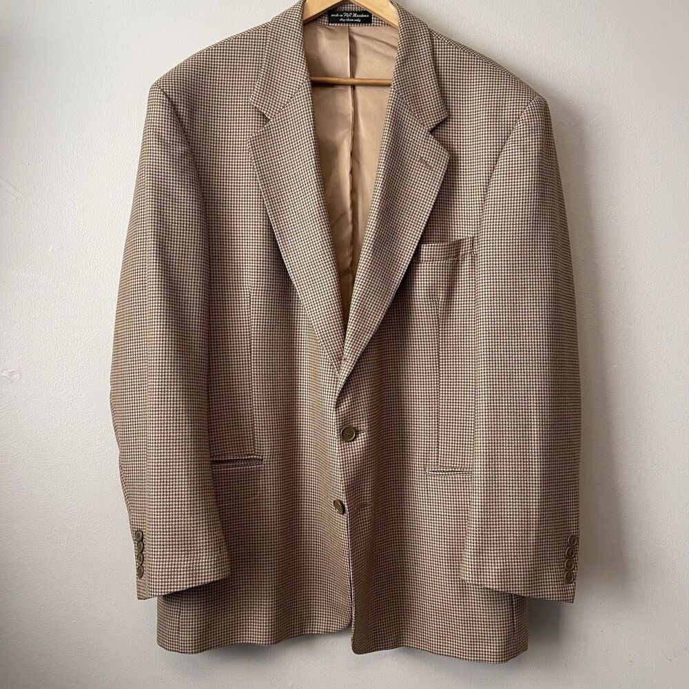 Gian Franco Rufini  100% Wool Tan Houndstooth Brown Blazer 48R